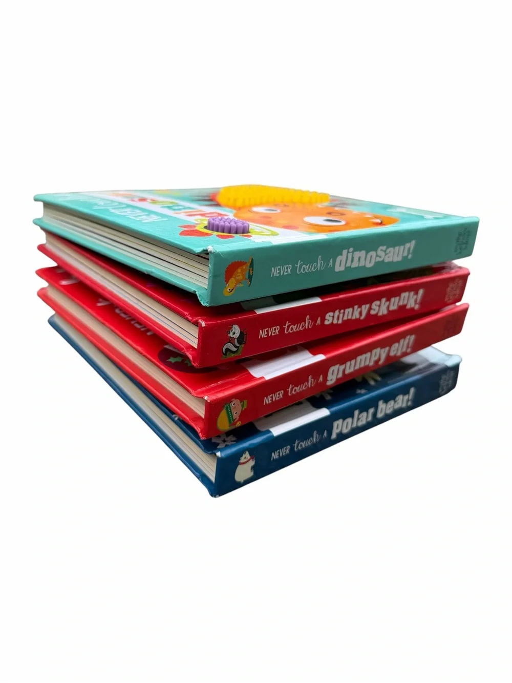Never Touch a Board Book Lot of 4 Dinosaur Skunk Elf Polar Bear Touch & Feel